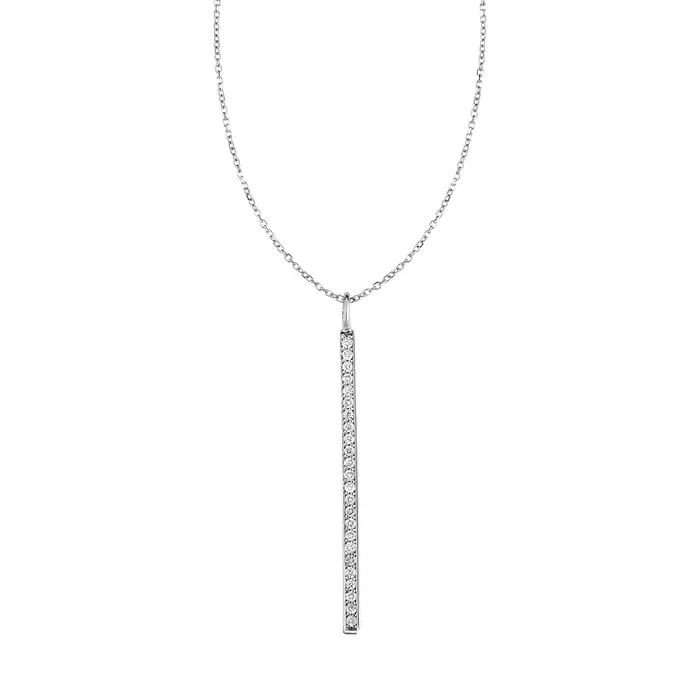 Necklaces MayaMila 14k White Gold Bar Pendant with Diamonds