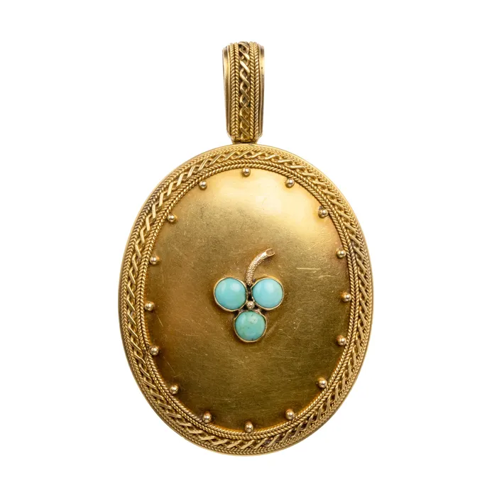 Bell Bird Antiques Victorian Era Gold Trefoil Locket Necklaces