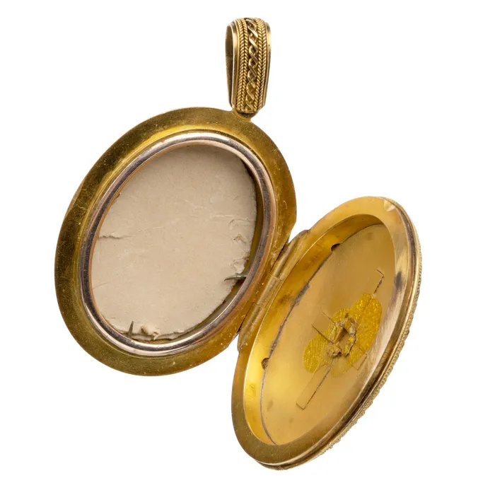 Bell Bird Antiques Victorian Era Gold Trefoil Locket Necklaces