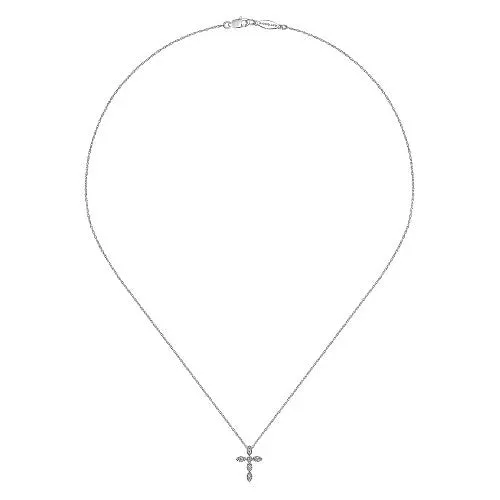 GABRIEL CO Necklaces 14K White Gold Marquise Shaped Diamond Cross Necklace