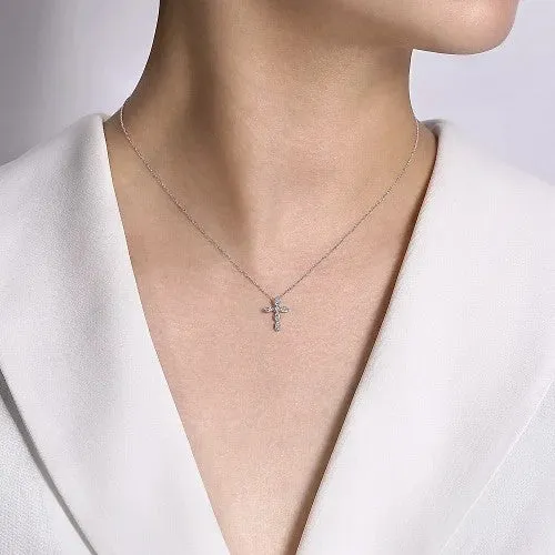 GABRIEL CO Necklaces 14K White Gold Marquise Shaped Diamond Cross Necklace