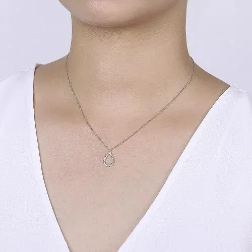 GABRIEL CO Necklaces 14K White Gold Teardrop Diamond Pendant Necklace