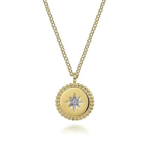 GABRIEL CO Necklaces 14K Yellow Gold Bujukan Medallion Necklace with Starburst Diamond Center GABRIEL CO Necklaces 14K Yellow Gold Bujukan Medallion Necklace with Starburst Diamond Center