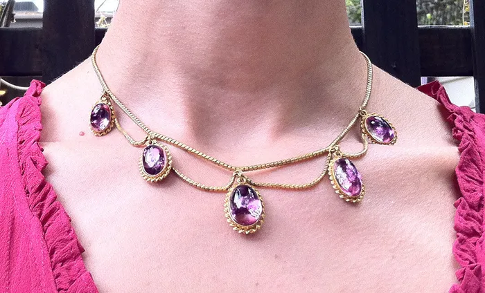 Necklaces Bell Bird Antiques 19th Century Festoon Necklace with Locket