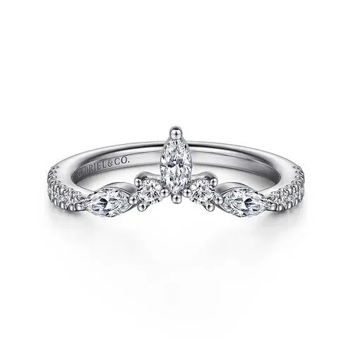 Tulsie Curved 14K White Gold Marquise and Round Diamond Anniversary Band GABRIEL CO Rings