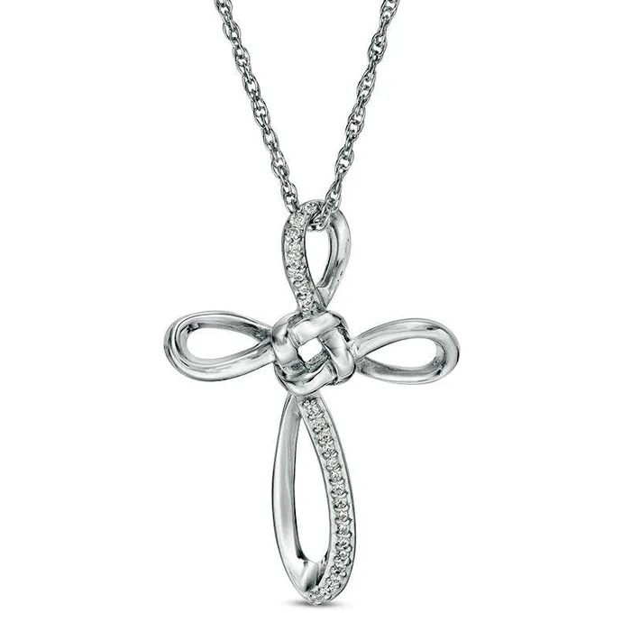 005 CT TW Natural Diamond Love Knot Cross Pendant in 10K White Gold Goldia Necklaces 005 CT TW Natural Diamond Love Knot Cross Pendant in 10K White Gold Goldia Necklaces