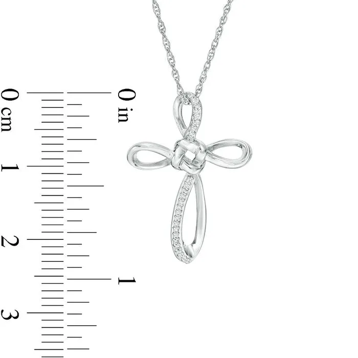 005 CT TW Natural Diamond Love Knot Cross Pendant in 10K White Gold Goldia Necklaces 005 CT TW Natural Diamond Love Knot Cross Pendant in 10K White Gold Goldia Necklaces