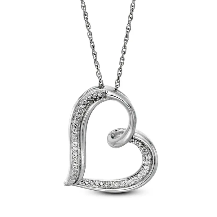 007 CT TW Natural Diamond Tilted Ribbon Heart Pendant in Sterling Silver Goldia Necklaces 007 CT TW Natural Diamond Tilted Ribbon Heart Pendant in Sterling Silver Goldia Necklaces