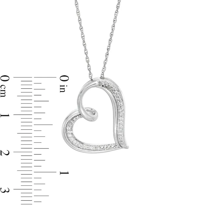 007 CT TW Natural Diamond Tilted Ribbon Heart Pendant in Sterling Silver Goldia Necklaces 007 CT TW Natural Diamond Tilted Ribbon Heart Pendant in Sterling Silver Goldia Necklaces