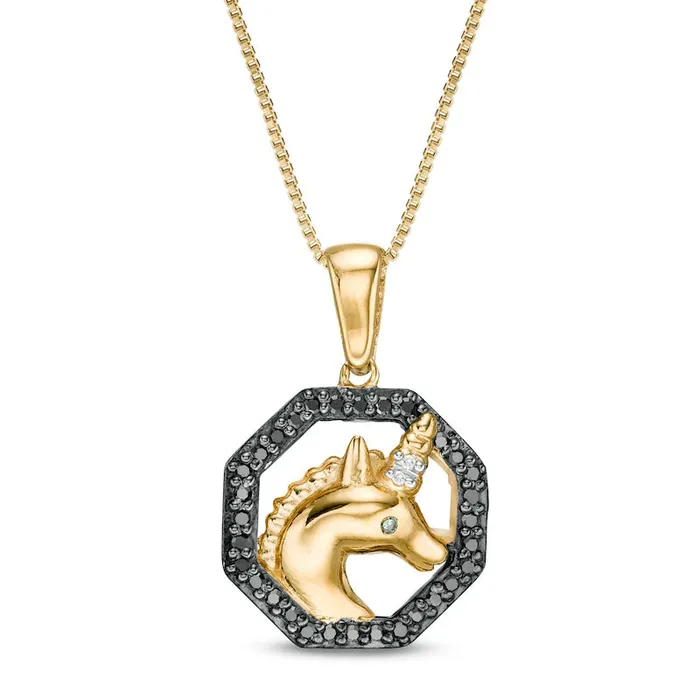 013 CT TW Enhanced Black Blue and White Natural Diamond Unicorn Head Pendant in Sterling Silver with 14K Gold Plate Goldia Necklaces 013 CT TW Enhanced Black Blue and White Natural Diamond Unicorn Head Pendant in Sterling Silver with 14K Gold Plate Goldia Necklaces