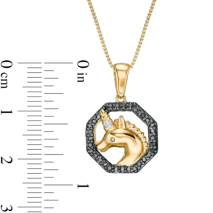 013 CT TW Enhanced Black Blue and White Natural Diamond Unicorn Head Pendant in Sterling Silver with 14K Gold Plate Goldia Necklaces 013 CT TW Enhanced Black Blue and White Natural Diamond Unicorn Head Pendant in Sterling Silver with 14K Gold Plate Goldia Necklaces