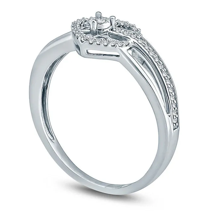 013 CT TW Natural Diamond Crossover Heart Promise Ring in Solid 10K White Gold Goldia Rings