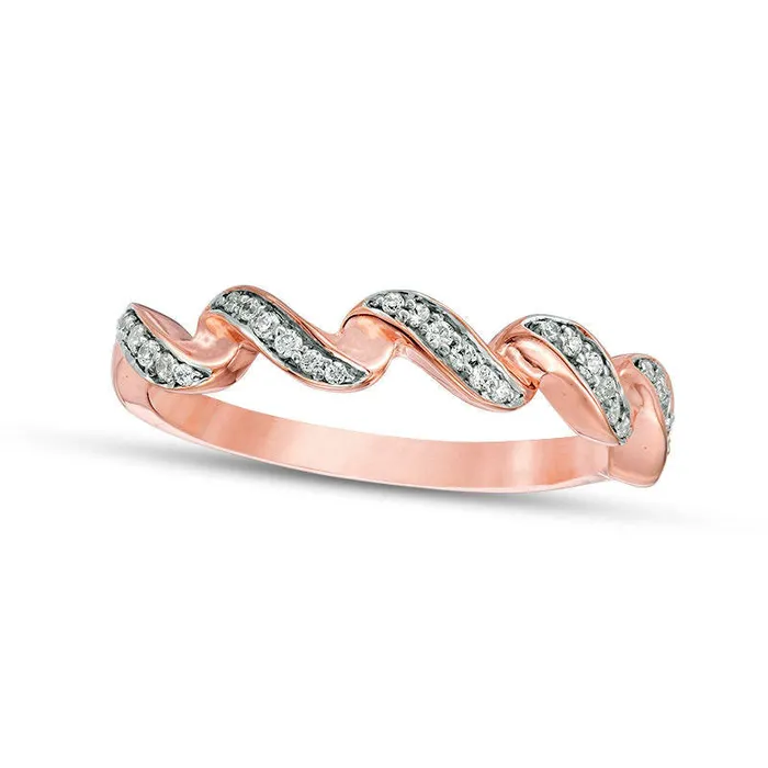 013 CT TW Natural Diamond Twist Stackable Band in Solid 10K Rose Gold Goldia Rings