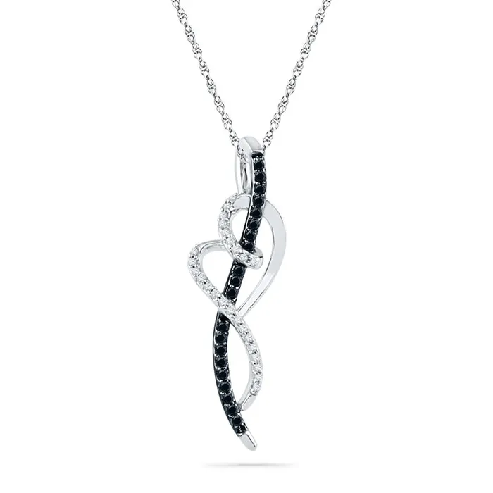 02 CT TW Enhanced Black and White Natural Diamond Looping Ribbon Heart Pendant in Sterling Silver Goldia Necklaces 02 CT TW Enhanced Black and White Natural Diamond Looping Ribbon Heart Pendant in Sterling Silver Goldia Necklaces