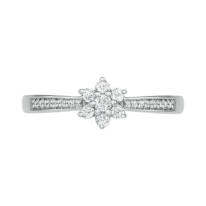 020 CT TW Composite Natural Diamond Flower Promise Ring in Solid 10K White Gold Goldia Rings