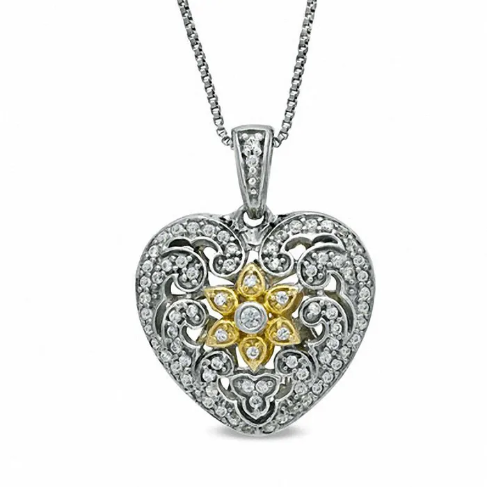 025 CT TW Natural Diamond Antique VintageStyle Heart Pendant in Sterling Silver and 14K Gold Plate Goldia Necklaces 025 CT TW Natural Diamond Antique VintageStyle Heart Pendant in Sterling Silver and 14K Gold Plate Goldia Necklaces