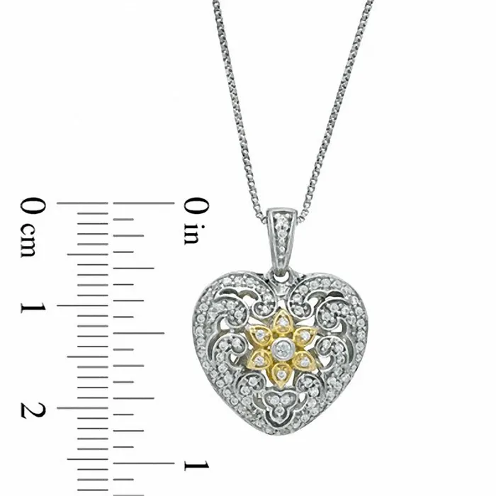 025 CT TW Natural Diamond Antique VintageStyle Heart Pendant in Sterling Silver and 14K Gold Plate Goldia Necklaces 025 CT TW Natural Diamond Antique VintageStyle Heart Pendant in Sterling Silver and 14K Gold Plate Goldia Necklaces