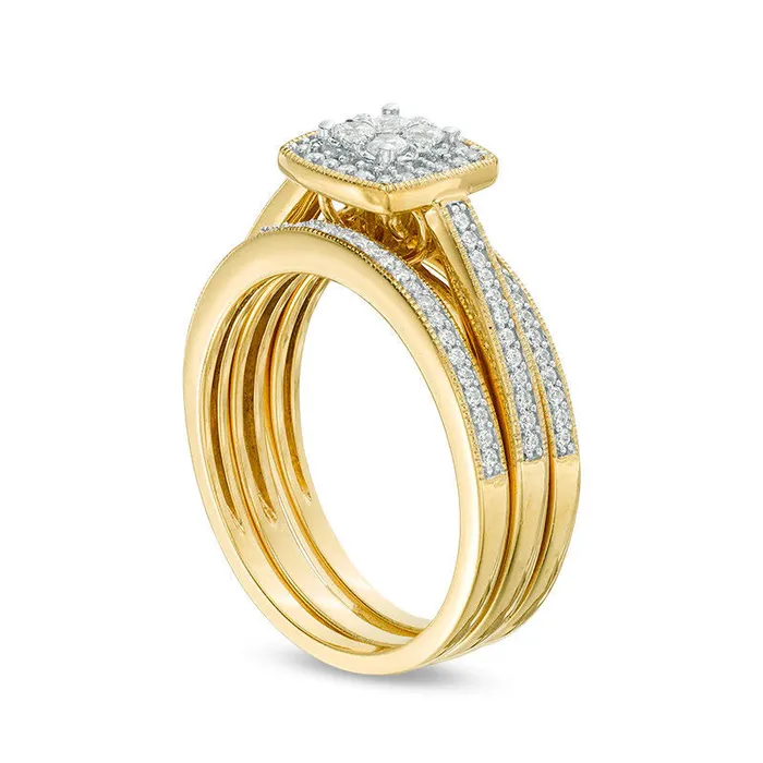 038 CT TW Natural Diamond Frame Antique VintageStyle Three Piece Bridal Engagement Ring Set in Solid 10K Yellow Gold Goldia Rings 038 CT TW Natural Diamond Frame Antique VintageStyle Three Piece Bridal Engagement Ring Set in Solid 10K Yellow Gold Goldia Rings