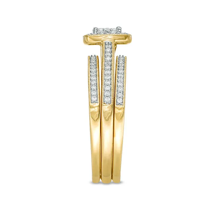 038 CT TW Natural Diamond Frame Antique VintageStyle Three Piece Bridal Engagement Ring Set in Solid 10K Yellow Gold Goldia Rings 038 CT TW Natural Diamond Frame Antique VintageStyle Three Piece Bridal Engagement Ring Set in Solid 10K Yellow Gold Goldia Rings
