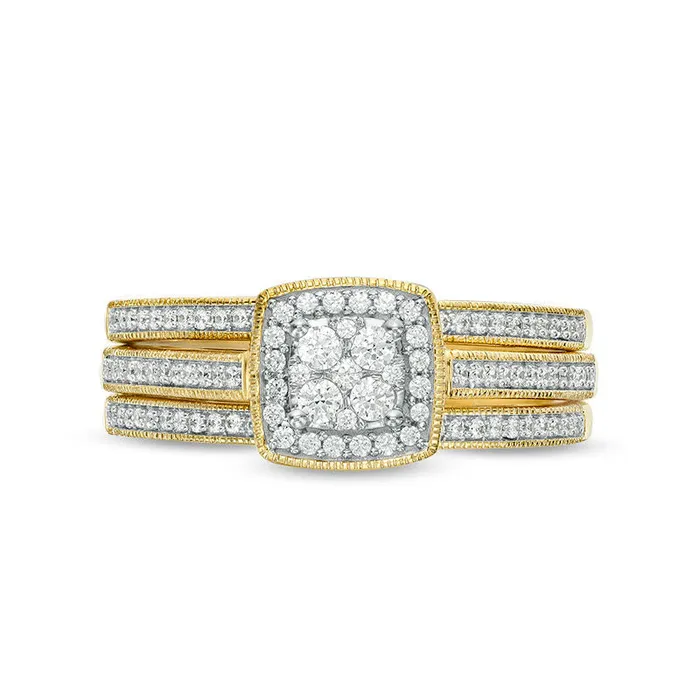 038 CT TW Natural Diamond Frame Antique VintageStyle Three Piece Bridal Engagement Ring Set in Solid 10K Yellow Gold Goldia Rings 038 CT TW Natural Diamond Frame Antique VintageStyle Three Piece Bridal Engagement Ring Set in Solid 10K Yellow Gold Goldia Rings