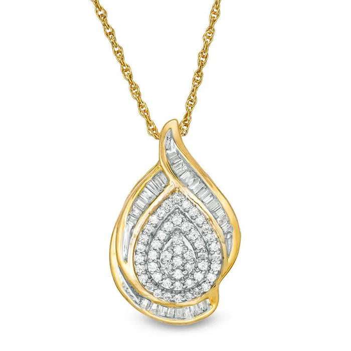 05 CT TW Composite Natural Diamond Teardrop Pendant in 10K Yellow Gold Goldia Necklaces 05 CT TW Composite Natural Diamond Teardrop Pendant in 10K Yellow Gold Goldia Necklaces