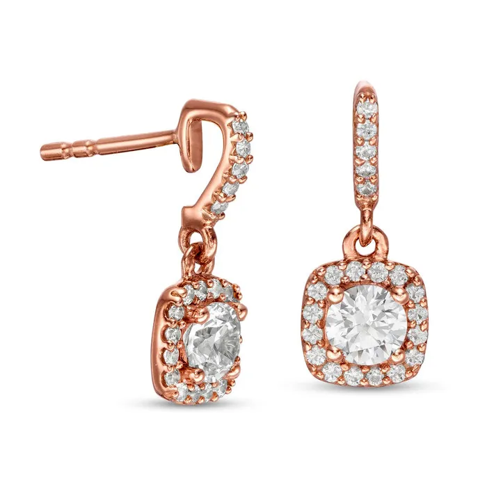 075 CT TW Diamond Square Frame Drop Earrings in 14K Rose Gold Goldia Earrings