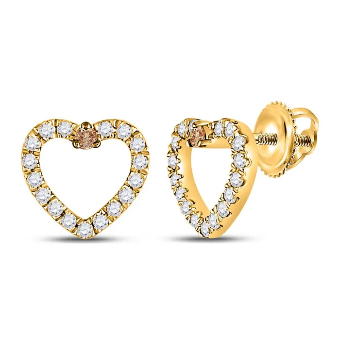 10k Yellow Gold Round Brown Diamond Heart Earrings 16 Cttw gndatlanta Earrings 10k Yellow Gold Round Brown Diamond Heart Earrings 16 Cttw gndatlanta Earrings