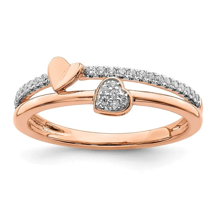 14k Rose Gold Polished Hearts Real Diamond Ring Goldia Rings