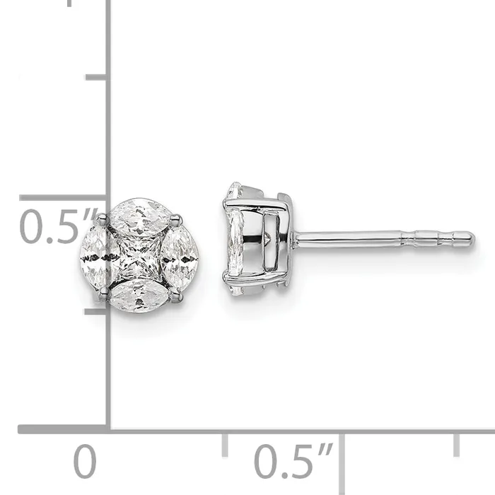 14k White Gold 12 Ct Lab Grown Diamond VSSI G Round and Marquise Halo Post Earrings Goldia Earrings