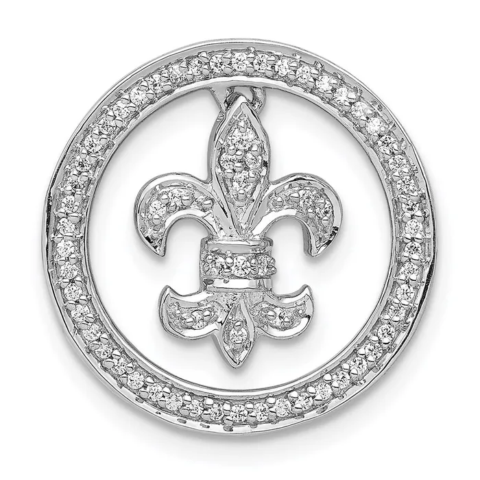 14k White Gold 15ct Real Diamond Fleur de Lis Chain Slide Goldia Necklaces
