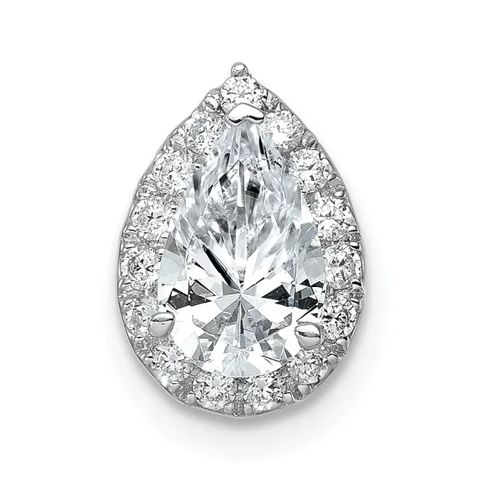 14k White Gold 38 Ct Lab Grown Diamond VSSI G Pear Halo Chain Slide Pendant Goldia Necklaces