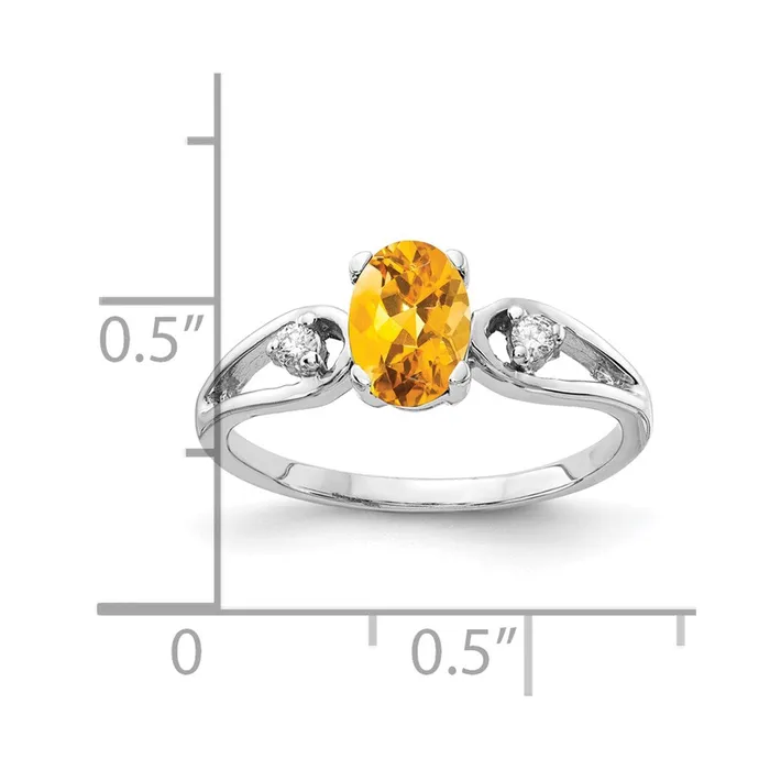 14k White Gold 7x5mm Oval Citrine AAA Real Diamond ring goldiaca Rings