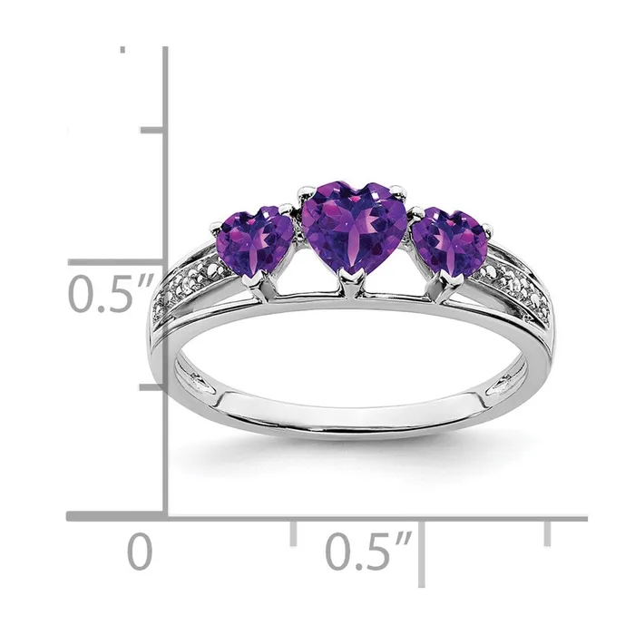14k White Gold Amethyst and Real Diamond Heart Ring Goldia Rings