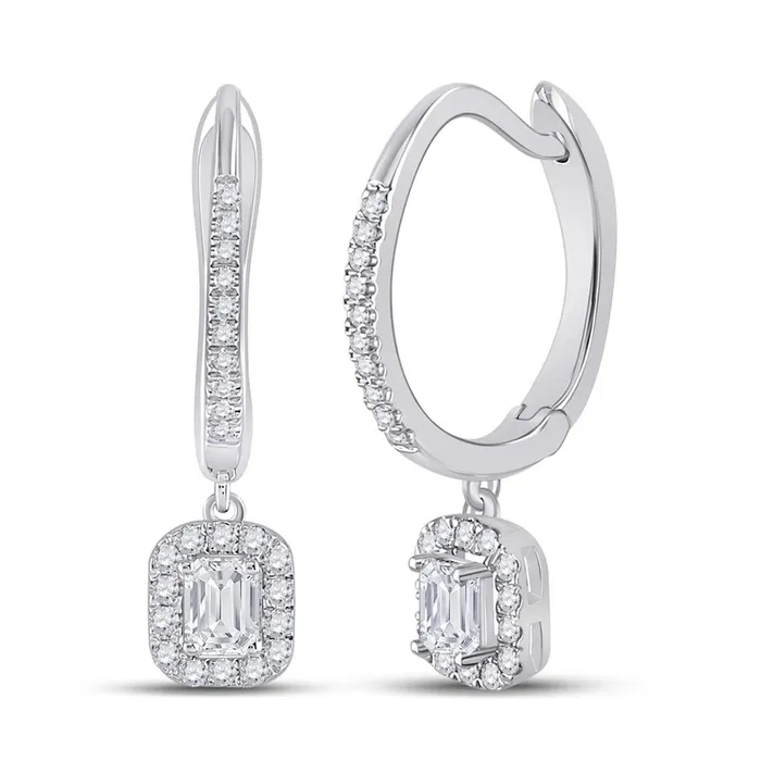 14k White Gold Emerald Diamond Hoop Dangle Earrings 12 Cttw gndatlanta Earrings 14k White Gold Emerald Diamond Hoop Dangle Earrings 12 Cttw gndatlanta Earrings