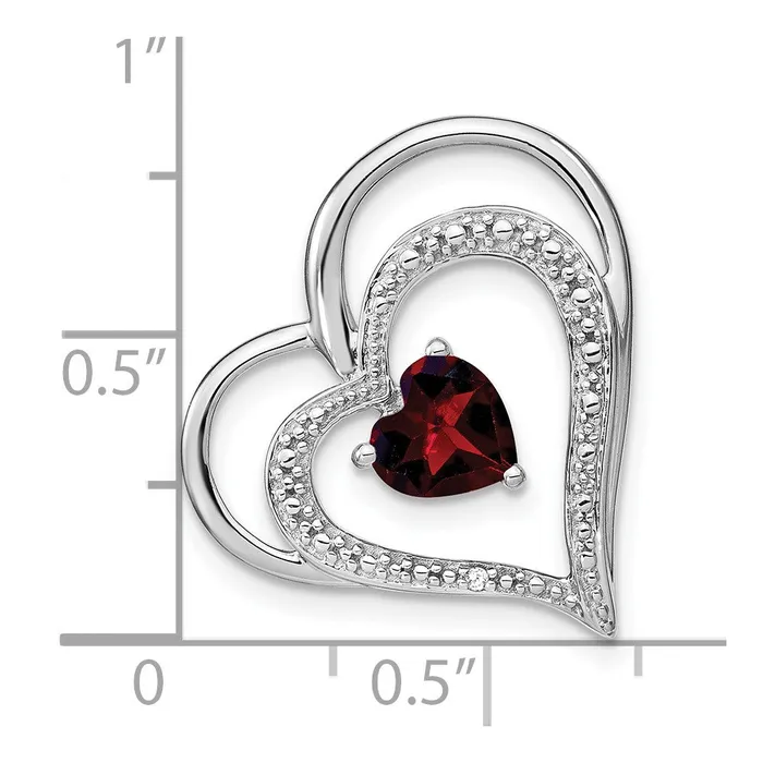 14k White Gold Garnet and Real Diamond MOM Heart Pendant Goldia Necklaces