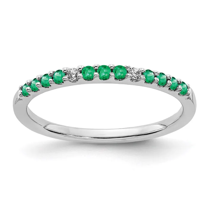 14k White Gold Real Diamond and Emerald Band Goldia Rings
