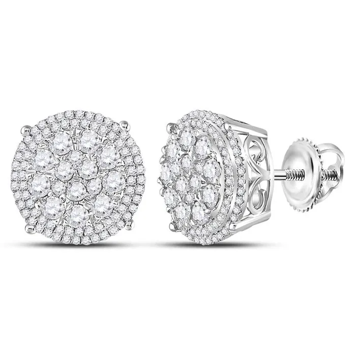 14k White Gold Round Diamond Cluster Stud Earrings 114 Cttw gndatlanta Earrings