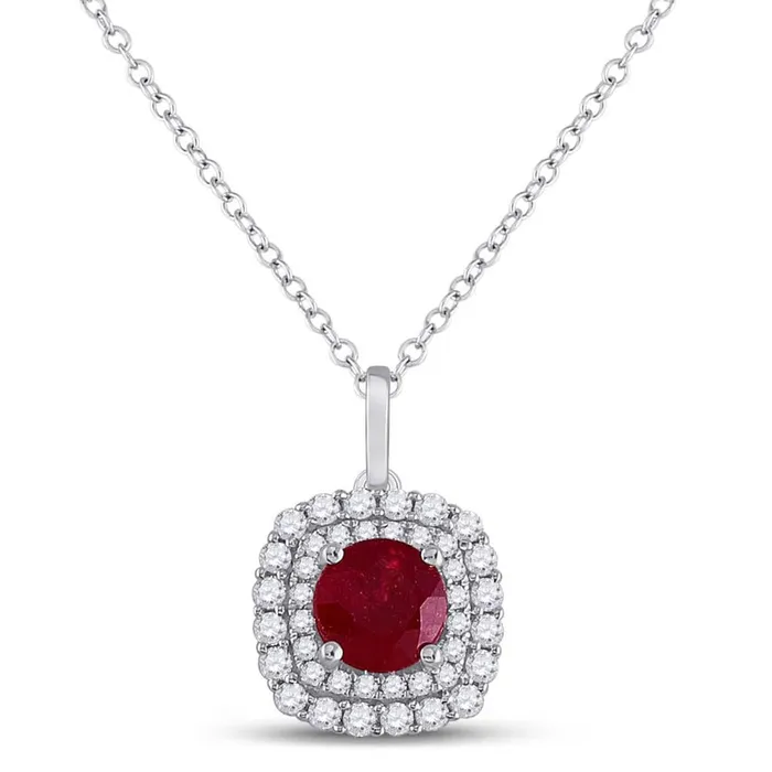14k White Gold Round Ruby Diamond Solitaire Pendant 1 Cttw gndatlanta Necklaces 14k White Gold Round Ruby Diamond Solitaire Pendant 1 Cttw gndatlanta Necklaces