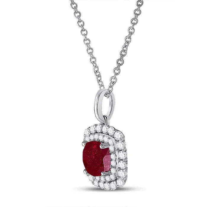 14k White Gold Round Ruby Diamond Solitaire Pendant 1 Cttw gndatlanta Necklaces