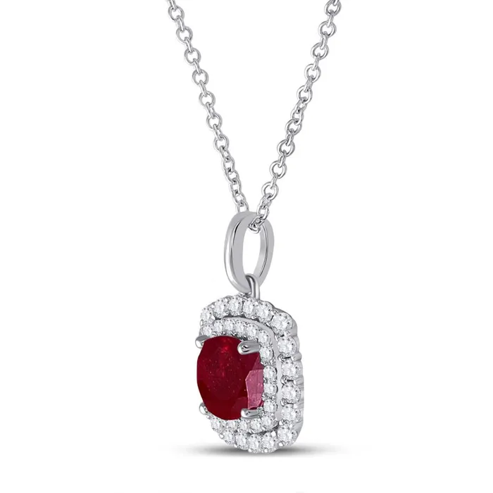 14k White Gold Round Ruby Diamond Solitaire Pendant 1 Cttw gndatlanta Necklaces