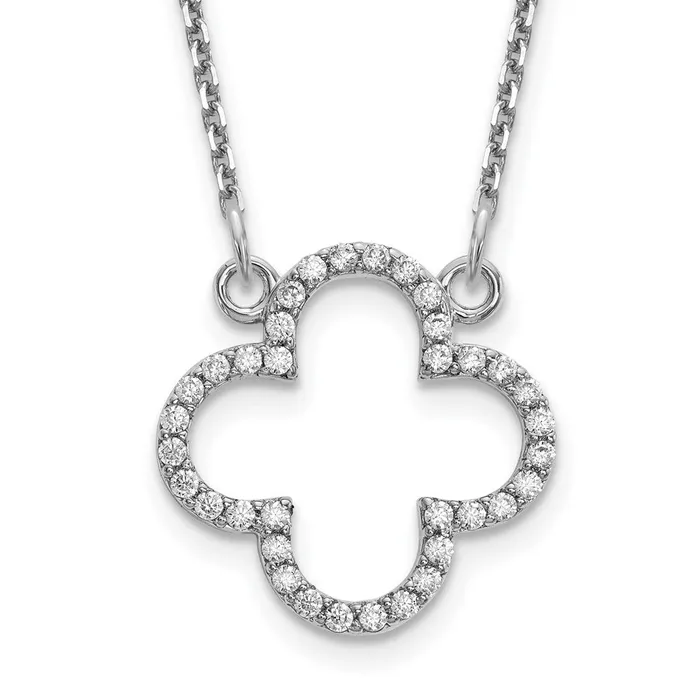 14k White Gold Small Real Diamond Quatrefoil Design Necklace Goldia Necklaces 14k White Gold Small Real Diamond Quatrefoil Design Necklace Goldia Necklaces