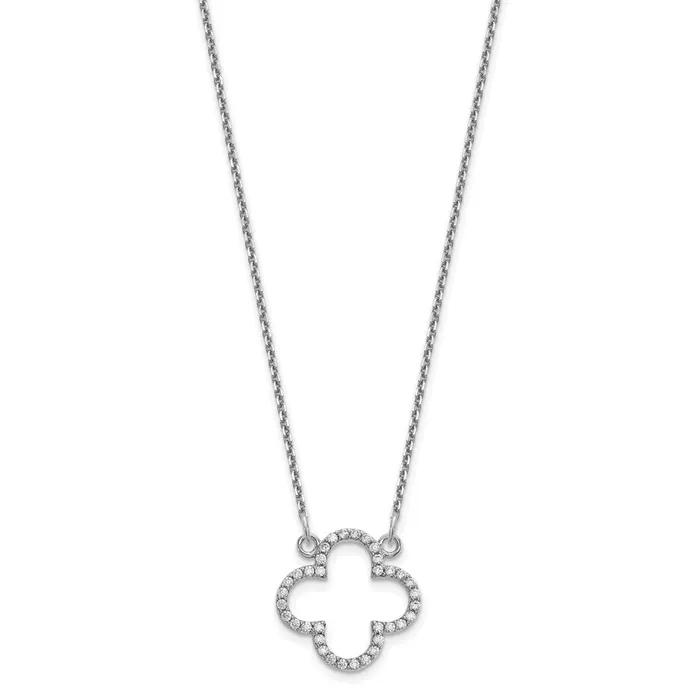 14k White Gold Small Real Diamond Quatrefoil Design Necklace Goldia Necklaces