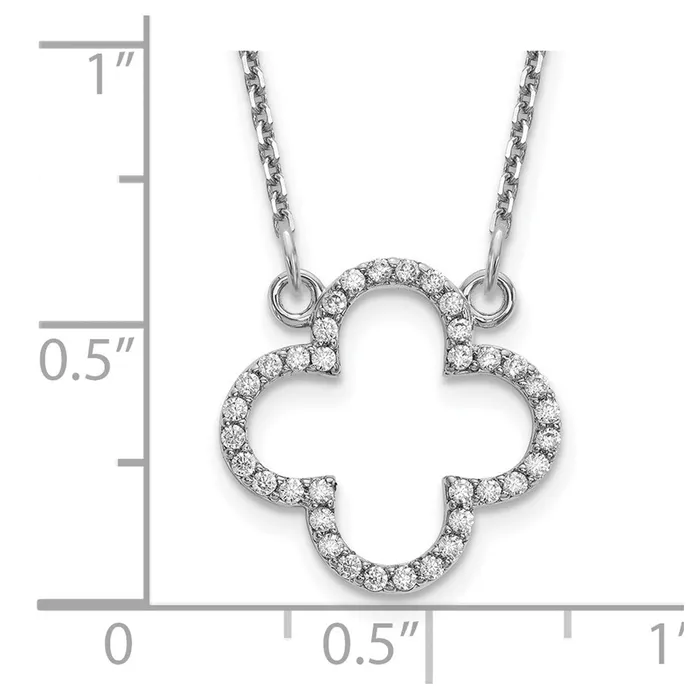 14k White Gold Small Real Diamond Quatrefoil Design Necklace Goldia Necklaces