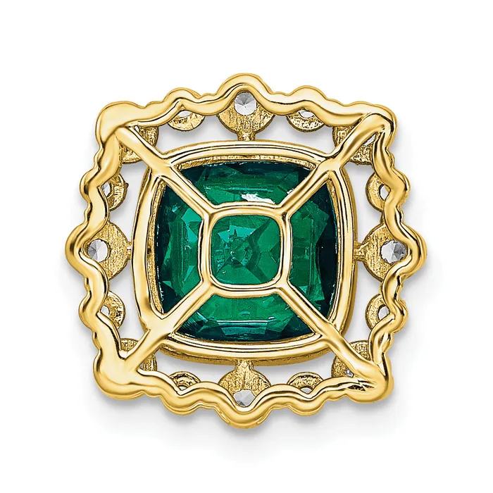 14k Yellow Gold 12 Ct Lab Grown Diamond VSSI G and Lab Created Emerald Square Chain Slide Pendant Goldia Necklaces