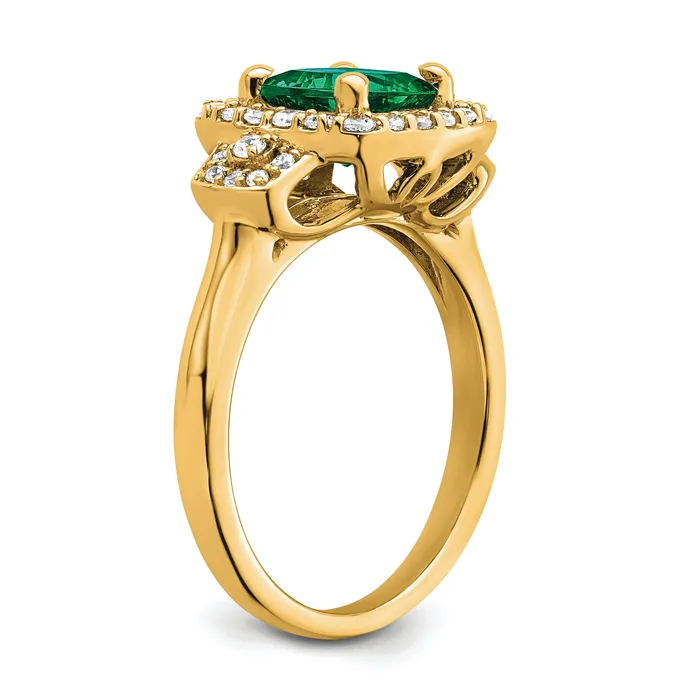 14k Yellow Gold 38 Ct Lab Grown Diamond VSSI G and Lab Created Emerald Fashion Halo Ring Goldia Rings