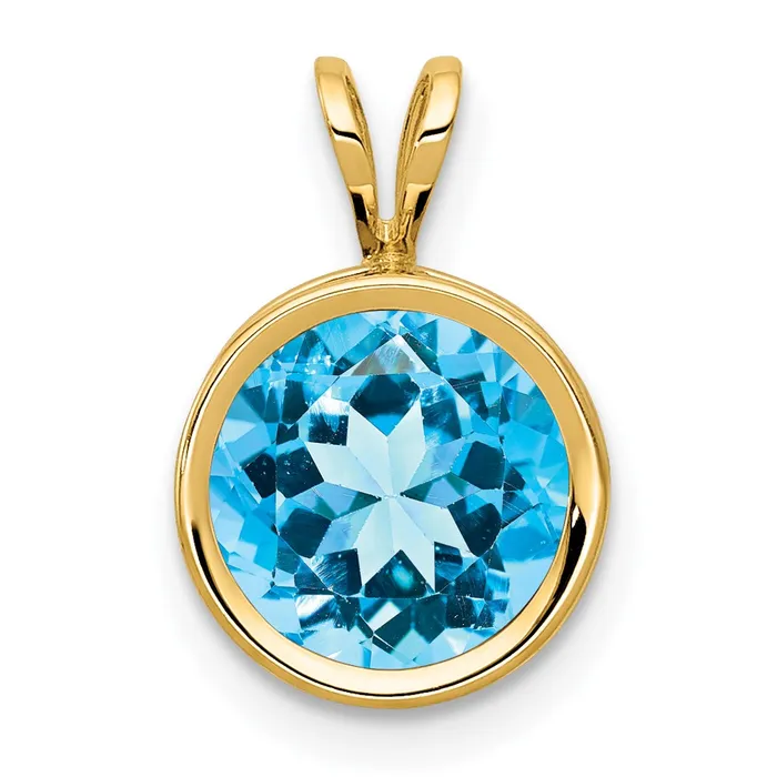 14K Yellow Gold 8mm Blue Topaz Checker bezel pendant Goldia Necklaces