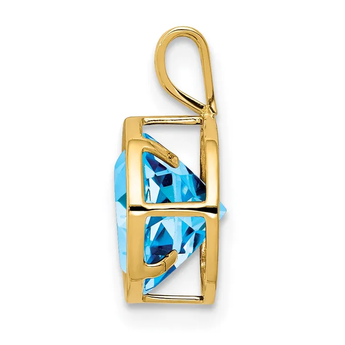14K Yellow Gold 8mm Blue Topaz Checker bezel pendant Goldia Necklaces
