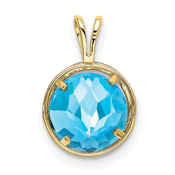 14K Yellow Gold 8mm Blue Topaz Checker bezel pendant Goldia Necklaces