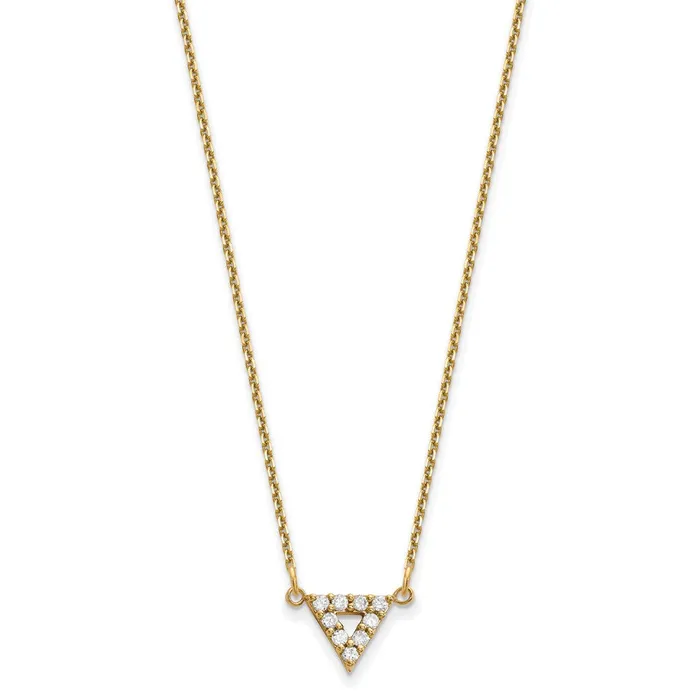 14K Yellow Gold A Quality Real Diamond 9mm Triangle Necklace Goldia Necklaces