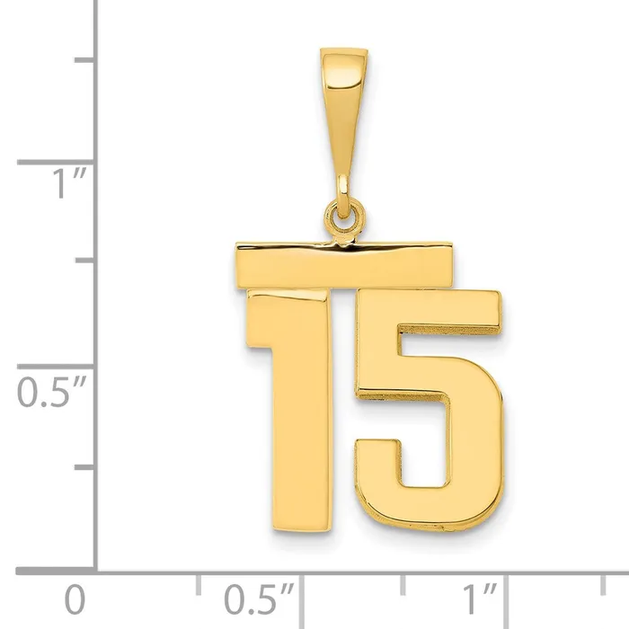 14k Yellow Gold Medium Polished Number 15 Charm Goldia Charm Necklaces